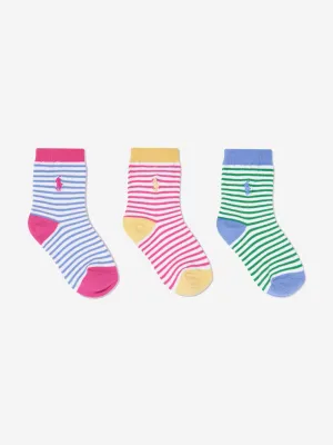 Ralph Lauren Girls 3 Pack Striped Socks Set in Multicolour