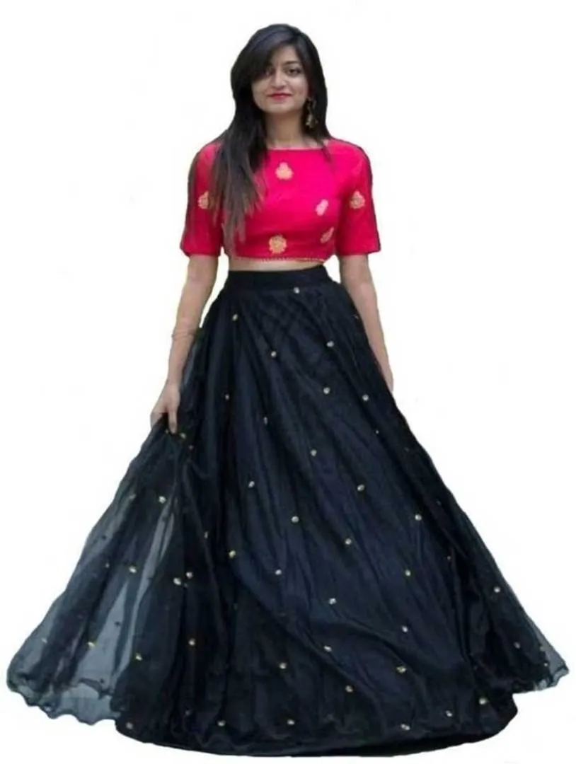 Ramcrupa Creation Women's soft net fashion Lehengha Choli(Free Size) (Black)