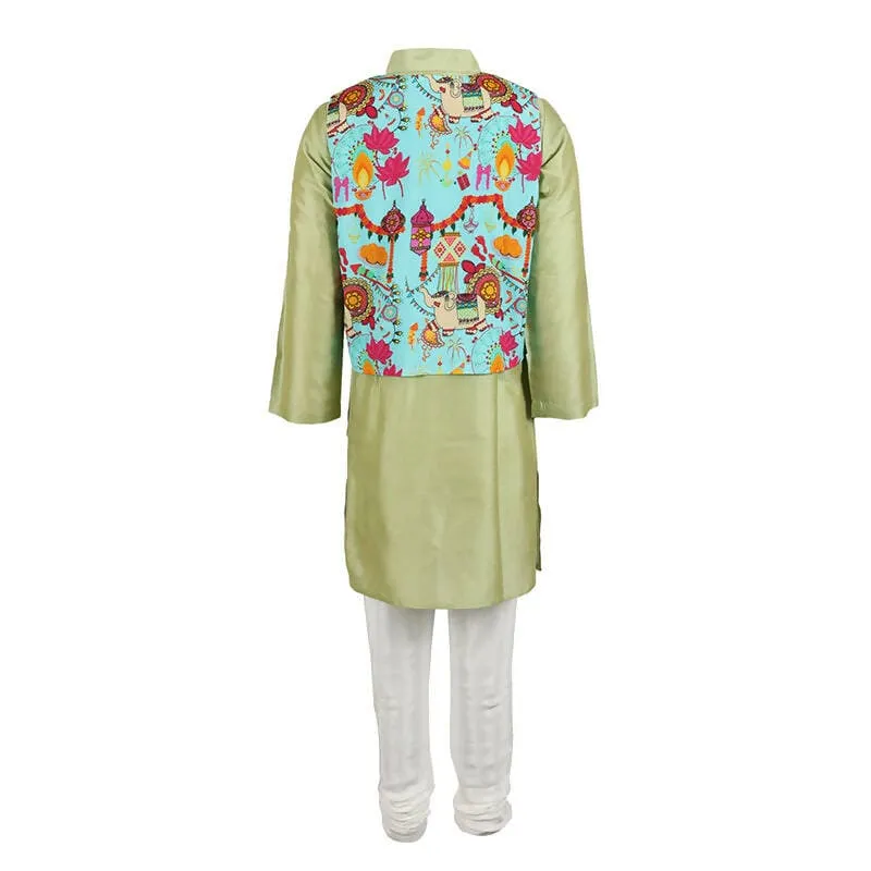 Rang Floral Bandi and Kurta Pyjama Set - Blue