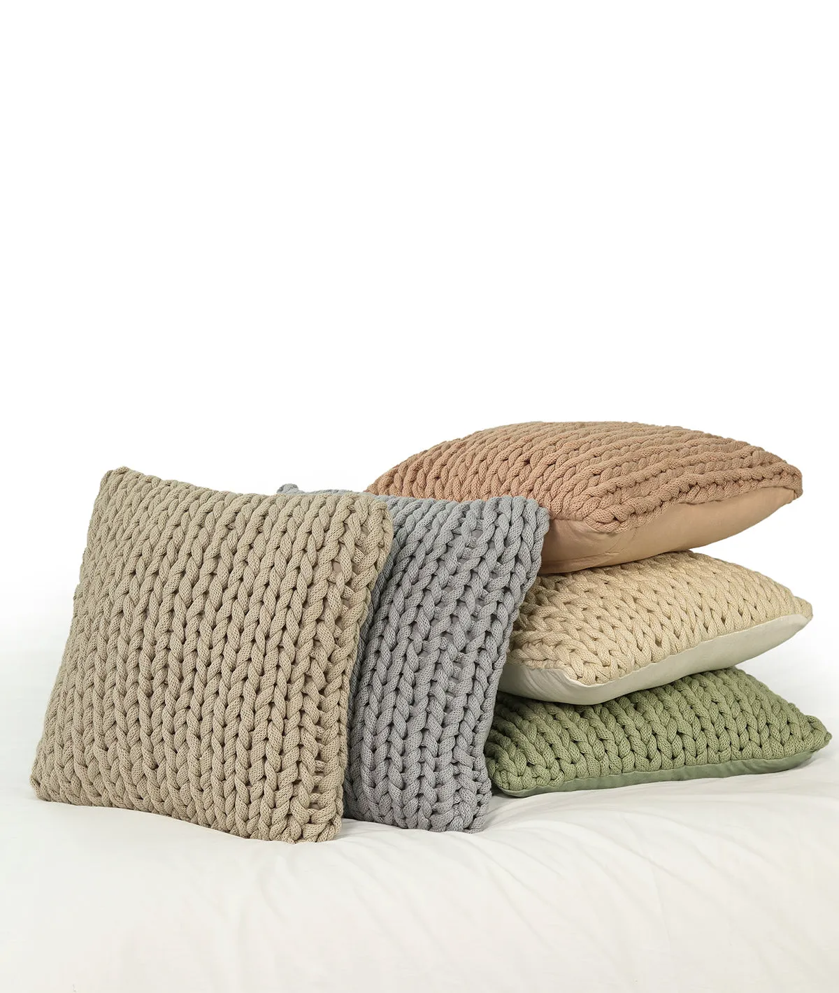Rapunzel Cool Grey Color Hand Braided Cotton Knitted Decorative 16 X 16 Inches Cushion Cover