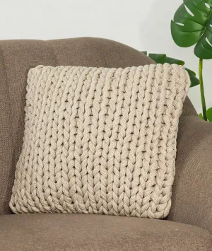 Rapunzel Pale Whisper Color Hand Braided Cotton Knitted Decorative 16 X 16 Inches Cushion Cover