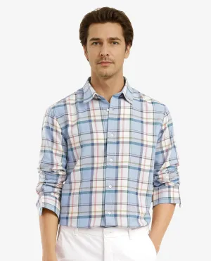 Rare Rabbit Men Rix Light Blue Full Sleeve Regular Collar Button Closure Regular Fit Checks Shirt