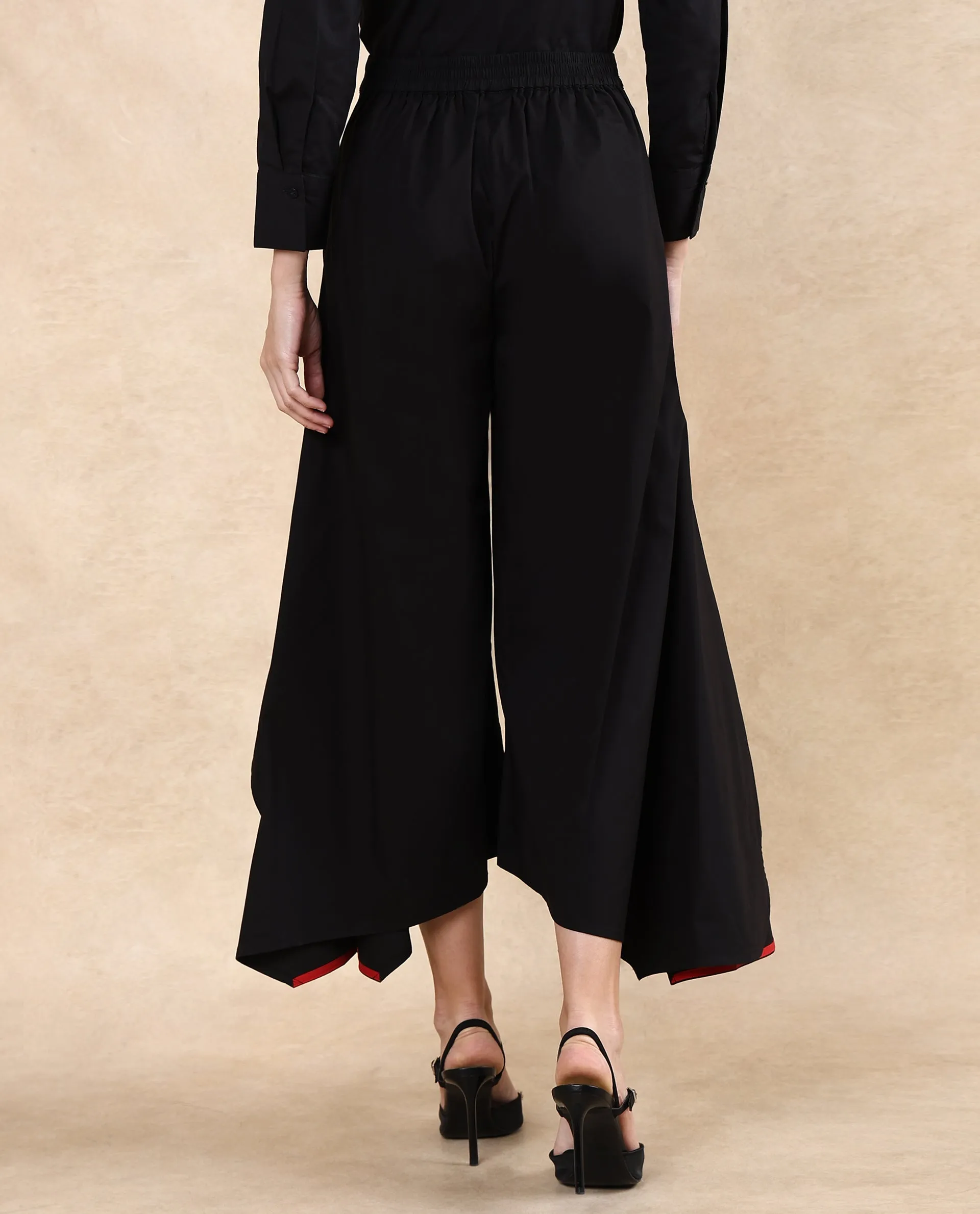 Rareism Women Filom Black Cotton Blend Fabric Flared Ankle Length Plain Trouser