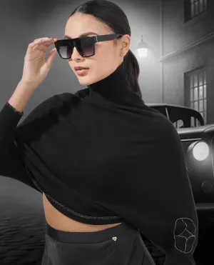 Rareism Women Sabel Black Viscose Fabric Full Sleeves Turtle Neck Kimono Sleeve Relaxed Fit Plain Cropped Sweater