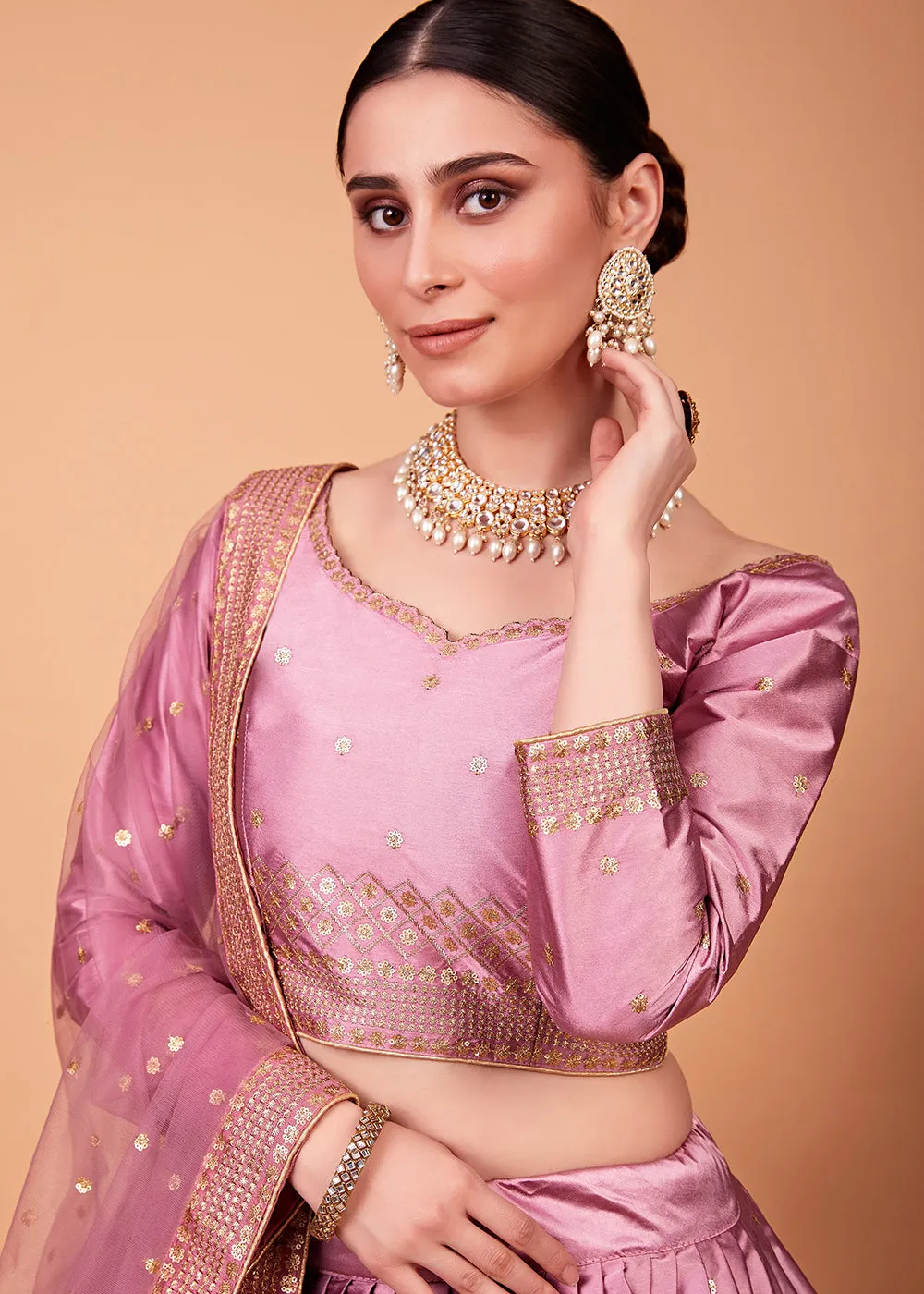 Ravishing Baby Pink Multi Thread & Sequins Bridesmaid Lehenga