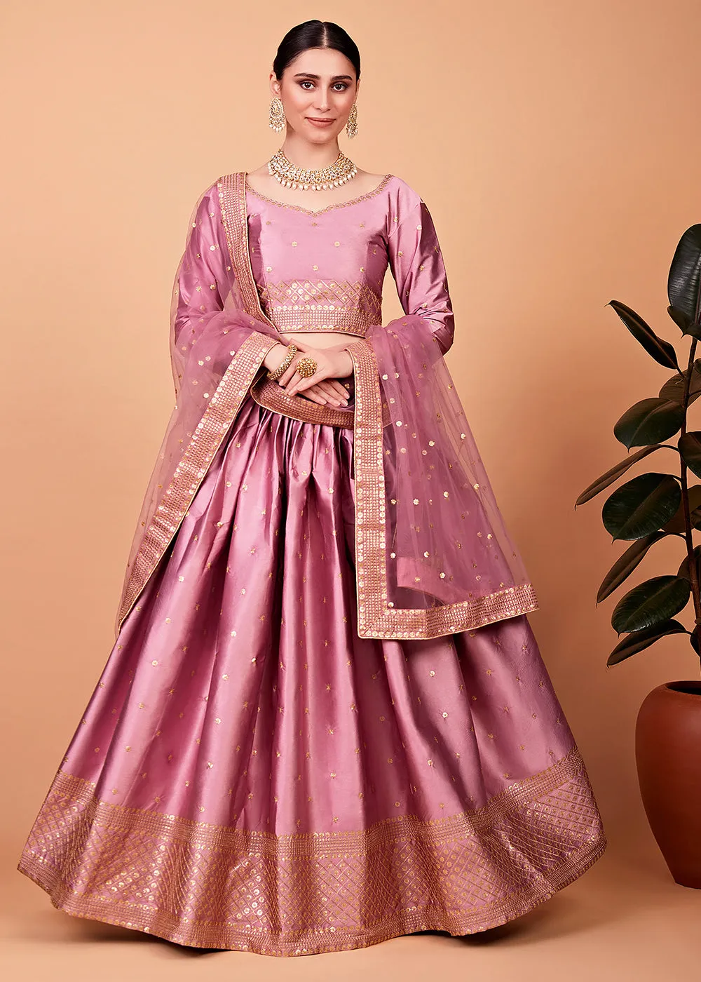 Ravishing Baby Pink Multi Thread & Sequins Bridesmaid Lehenga
