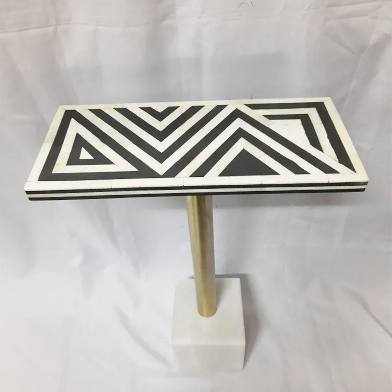 Real Bone Inlay Designer Rectangular Table Top With Stand Black