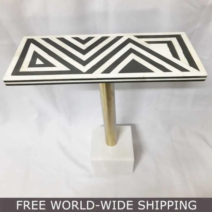 Real Bone Inlay Designer Rectangular Table Top With Stand Black