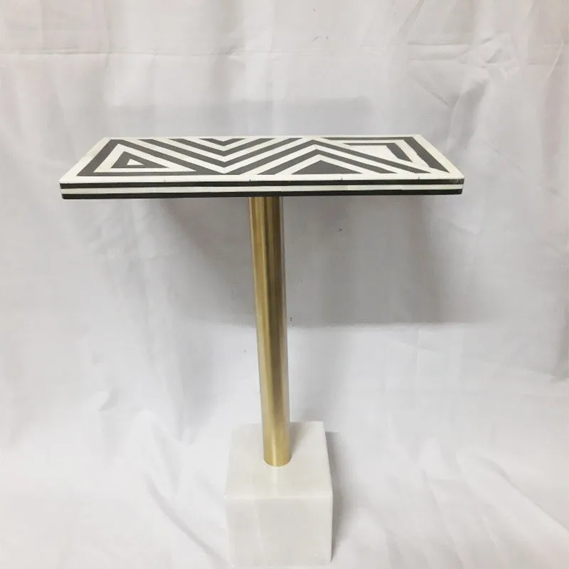 Real Bone Inlay Designer Rectangular Table Top With Stand Black