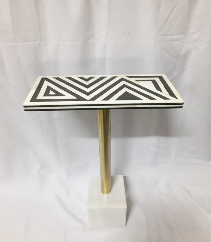 Real Bone Inlay Designer Rectangular Table Top With Stand Black