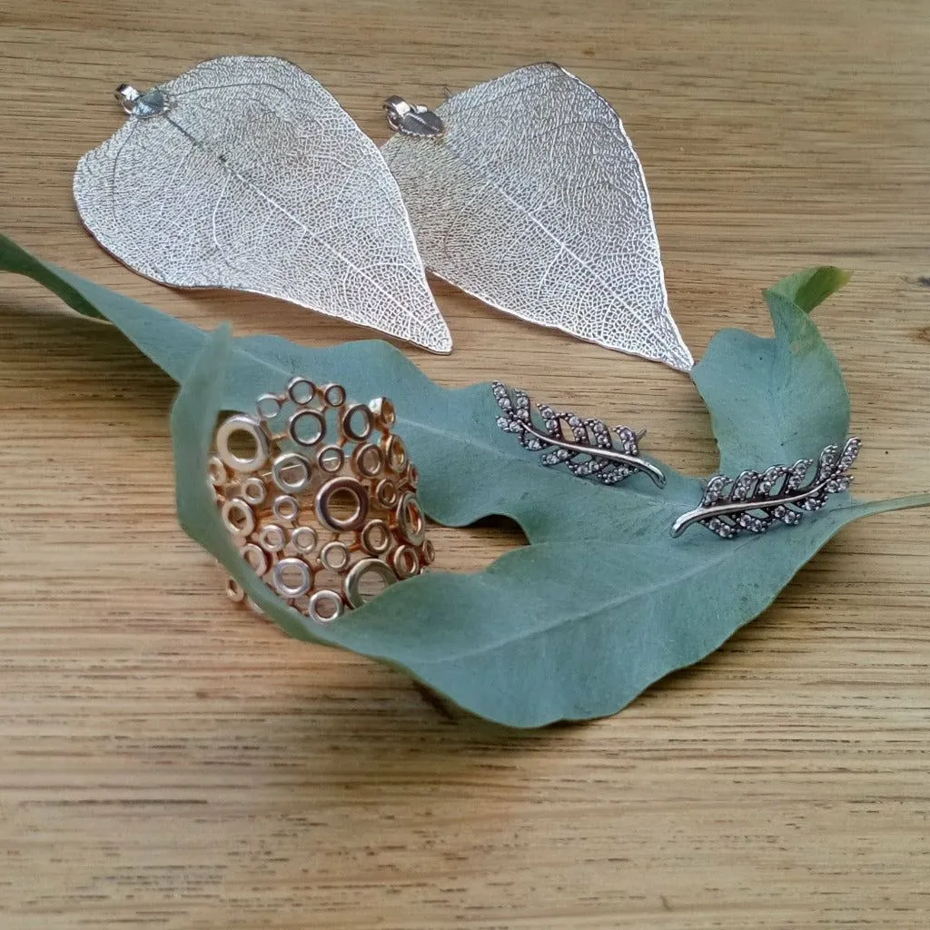 Real Leaf Jewellery Set - Necklace & Earrings - Gold Pink or Pewter