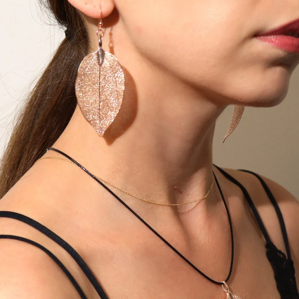 Real Leaf Jewellery Set - Necklace & Earrings - Gold Pink or Pewter