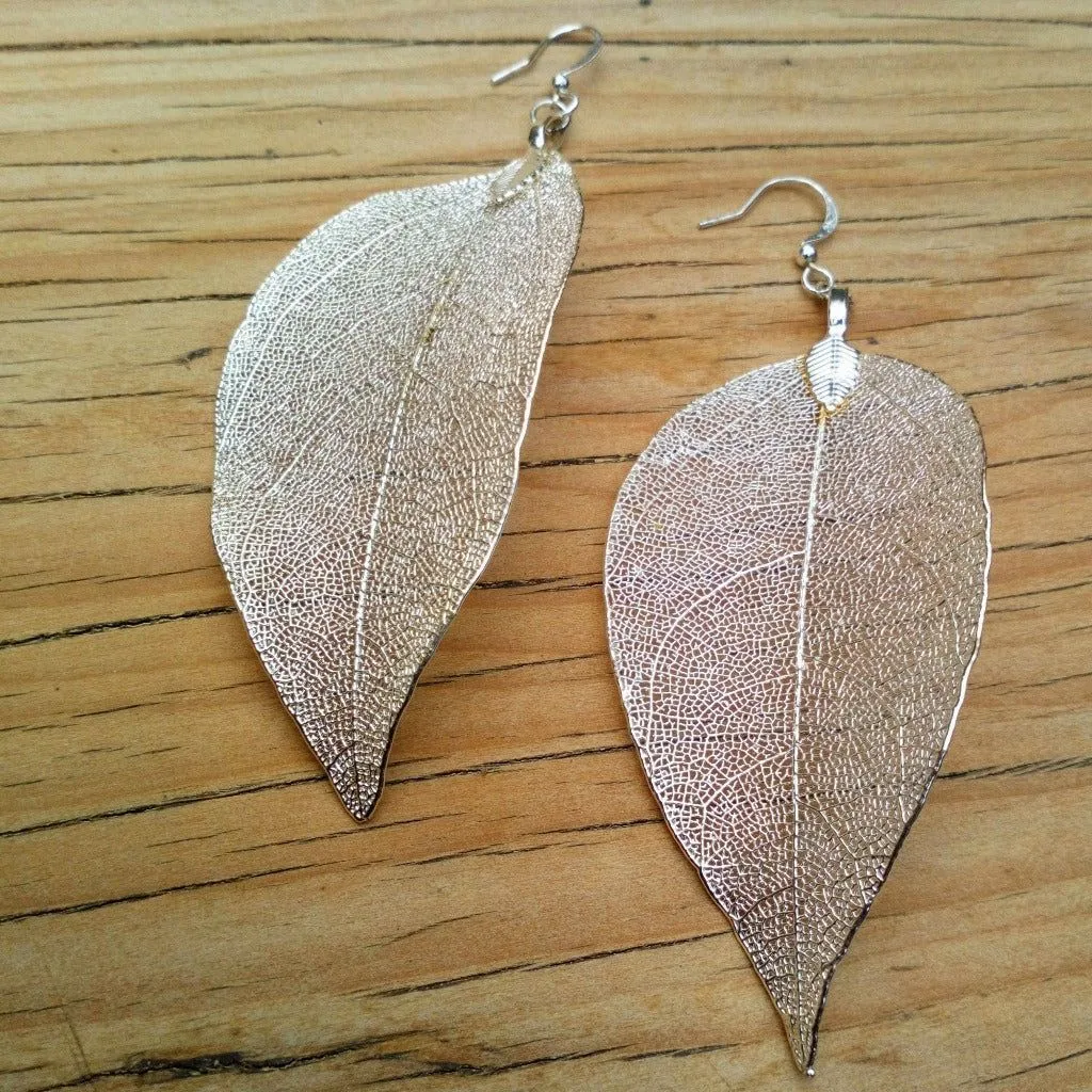 Real Leaf Jewellery Set - Necklace & Earrings - Gold Pink or Pewter