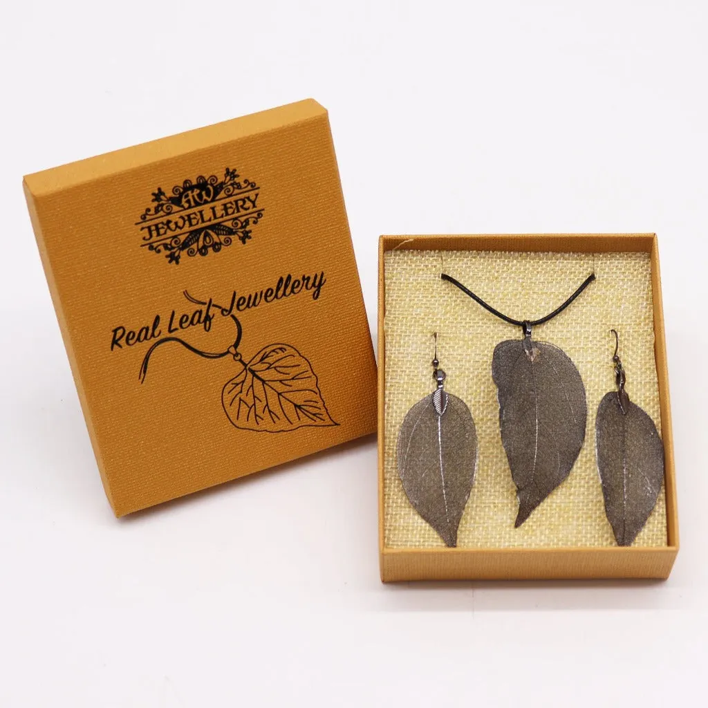 Real Leaf Jewellery Set - Necklace & Earrings - Gold Pink or Pewter
