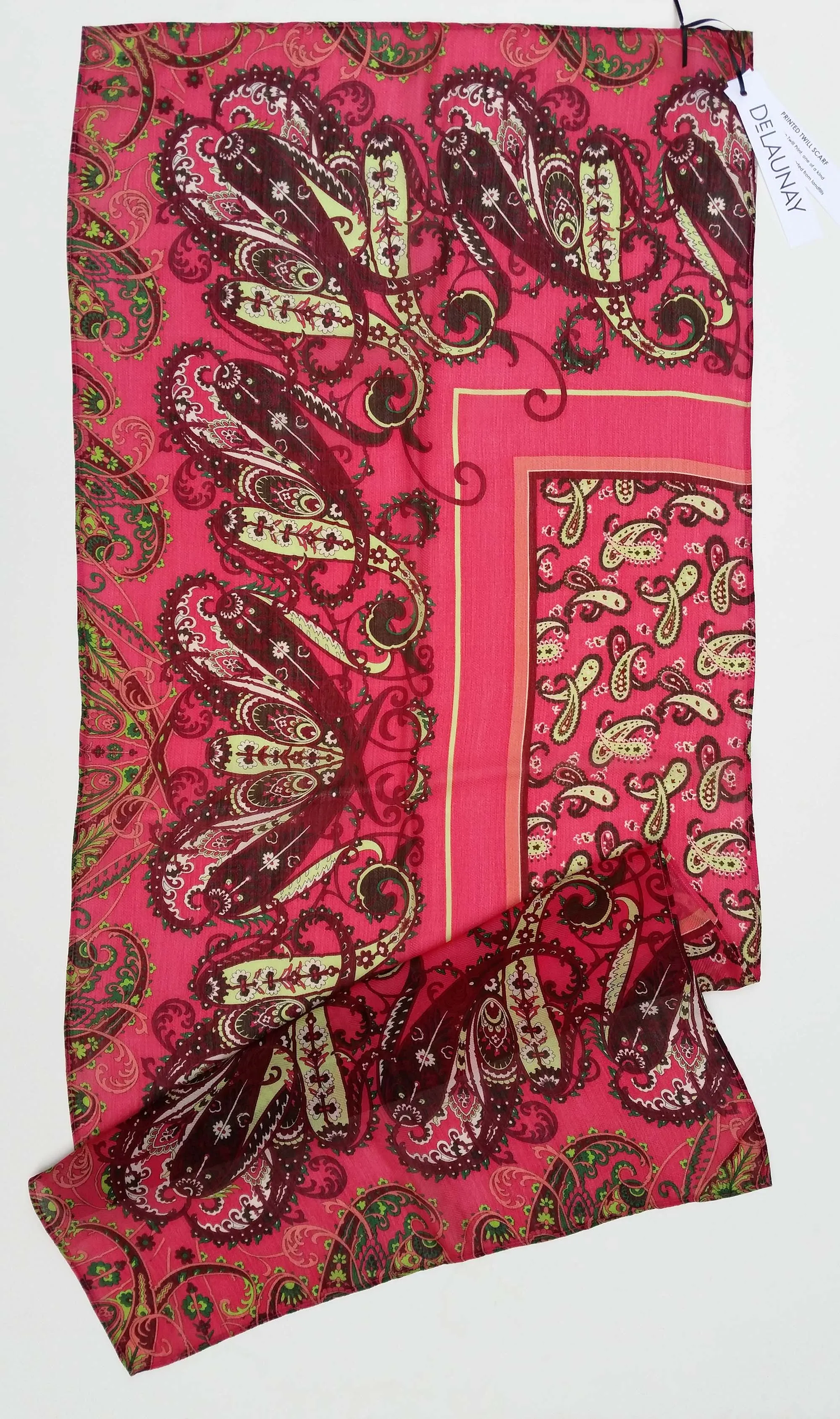 Reclaimed Twill Print Scarf - Cerise/Fern Paisley