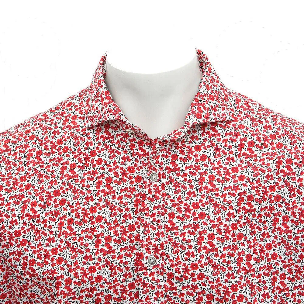 Red & White Floral Cotton Casual Shirt