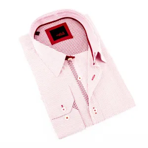 Red Button Down Jacquard Shirt W/Checkered Trim