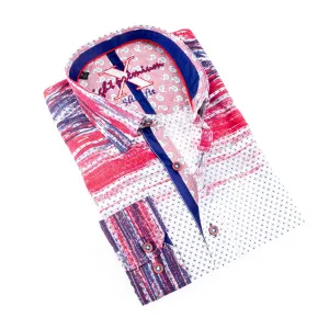 Red Button Down Print Shirt W/Paisley Trim
