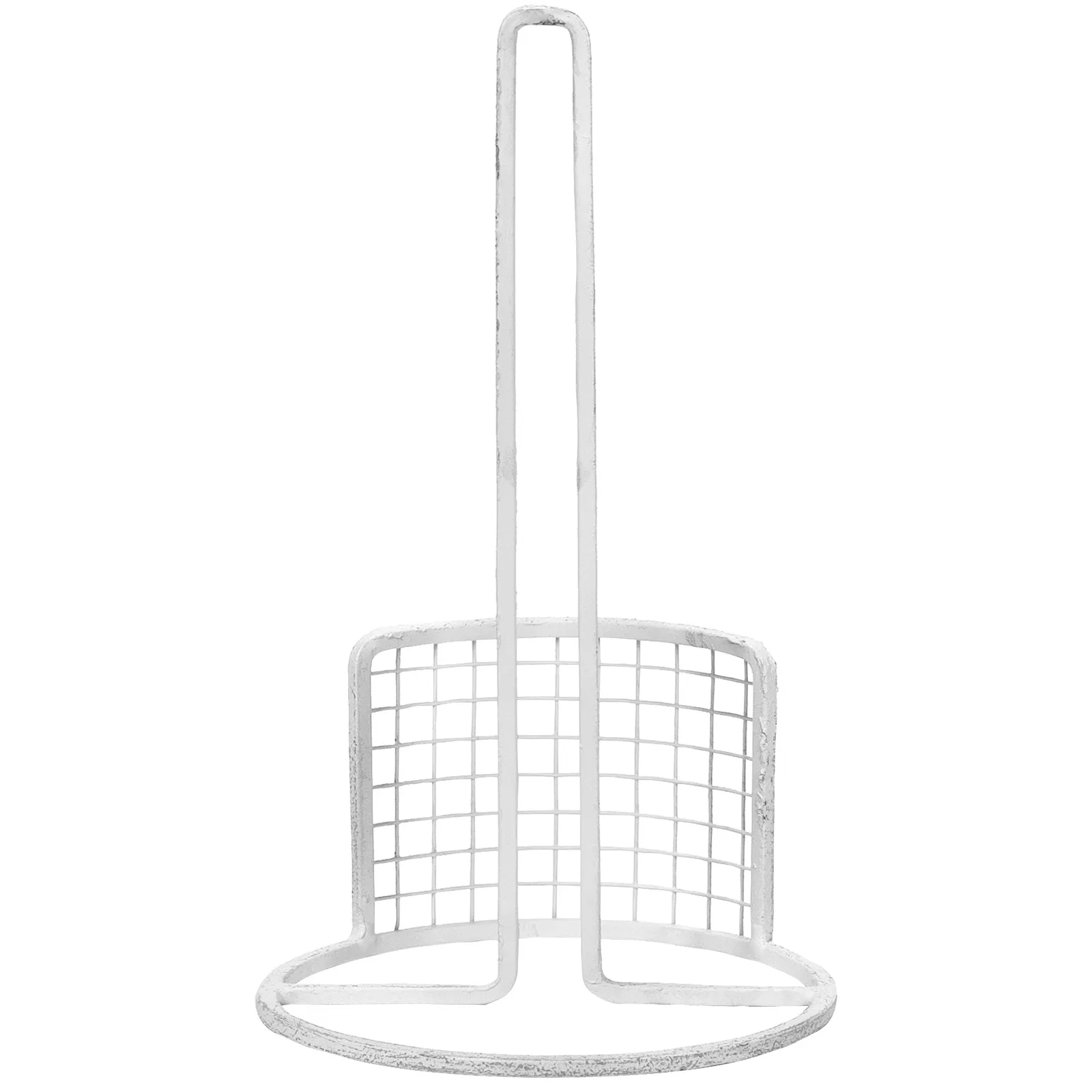 Red Co. Farmhouse White Metal Grid Vertical Tabletop Paper Towel Holder Stand for Kitchen Counter, 12.5 Inches Tall