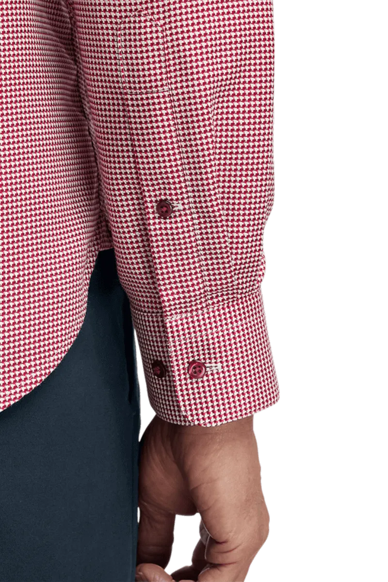 Red Cotton Houndstooth Casual Shirt