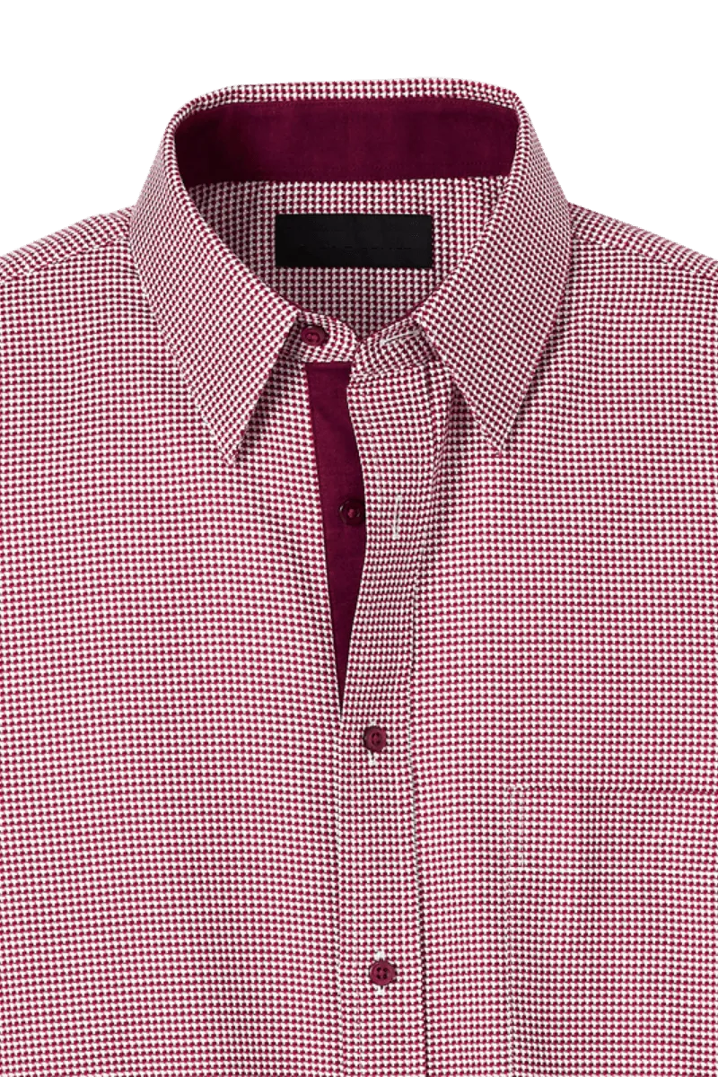 Red Cotton Houndstooth Casual Shirt
