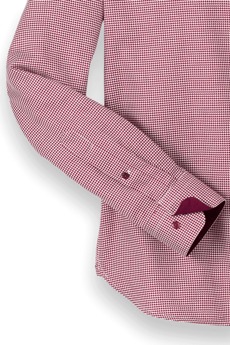 Red Cotton Houndstooth Casual Shirt