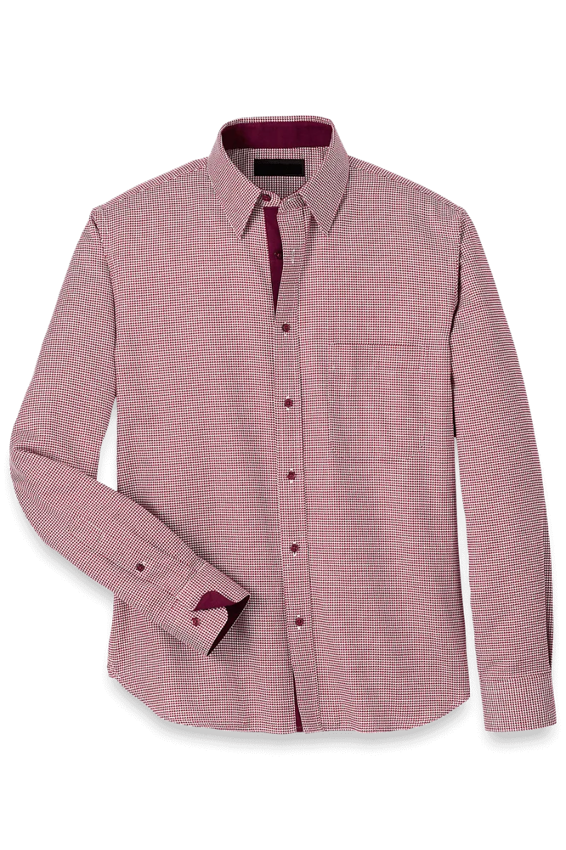 Red Cotton Houndstooth Casual Shirt