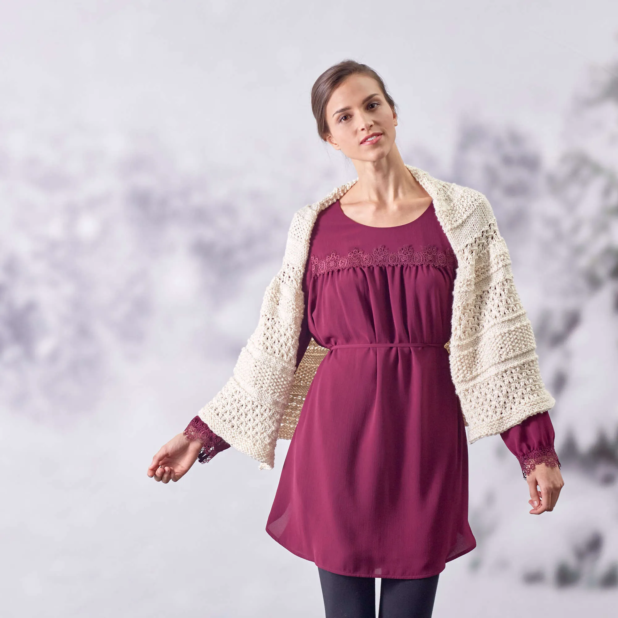 Red Heart Knit Winter Trellis Shawl