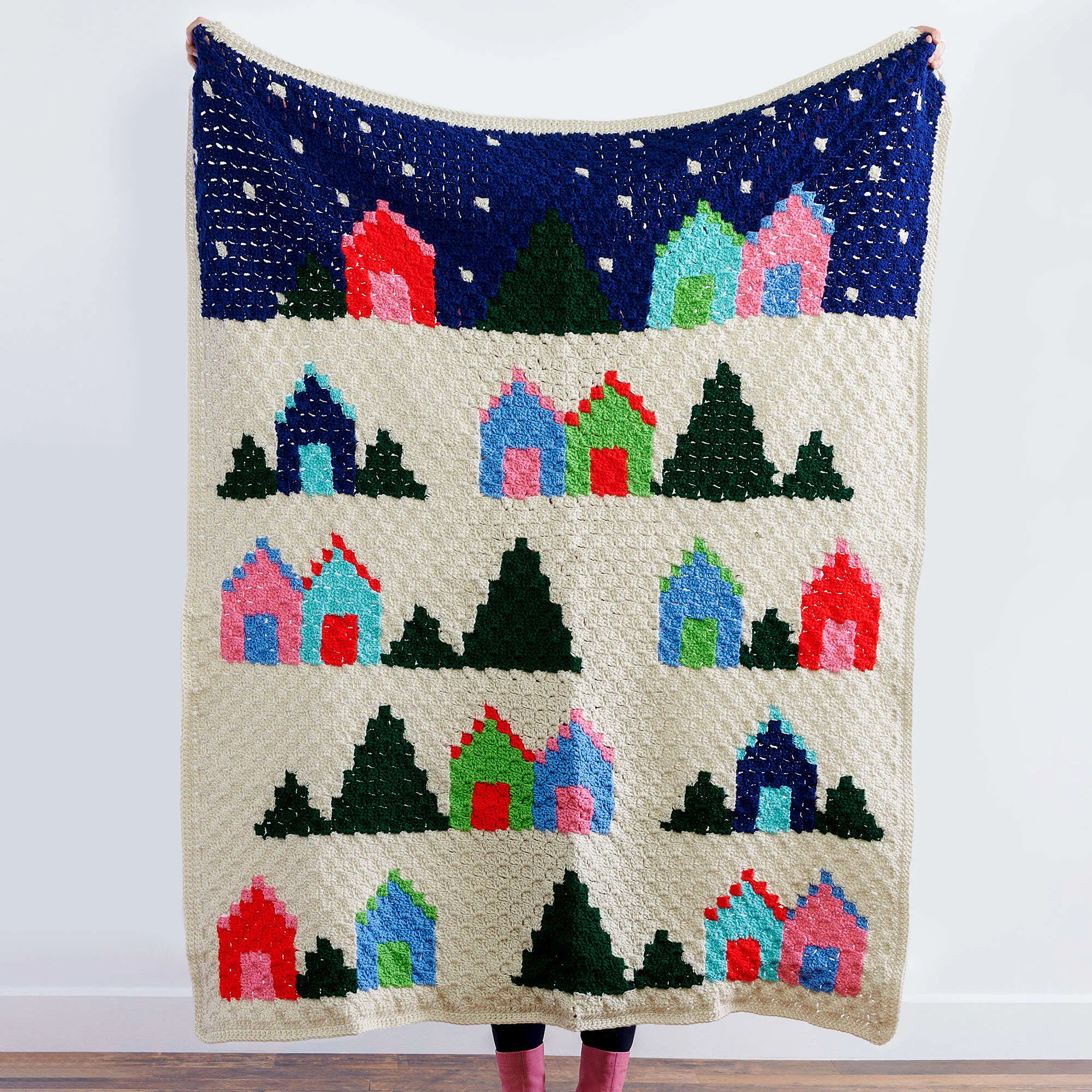 Red Heart Snowy Village Crochet Blanket