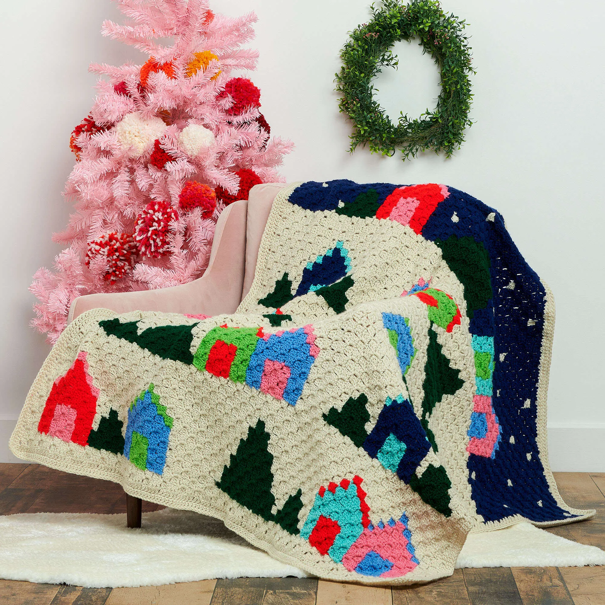 Red Heart Snowy Village Crochet Blanket