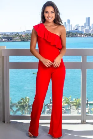 Red One Shoulder Jumpsuit
