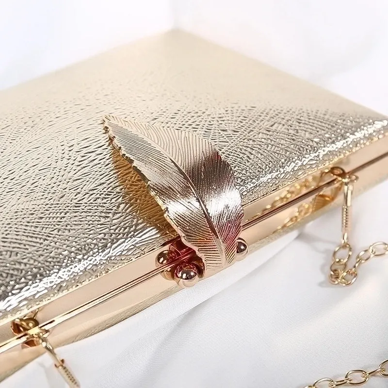 Red Purple Black Pu Leather Leaves Square Evening Bags