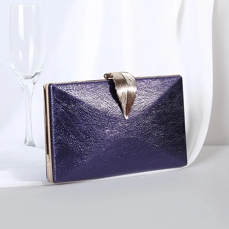 Red Purple Black Pu Leather Leaves Square Evening Bags