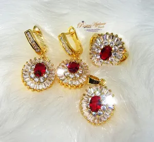 Red Simply Beautiful Earring Pendant Ring Silver Gold Plated Jewellery Set Christmas Gift for ladies