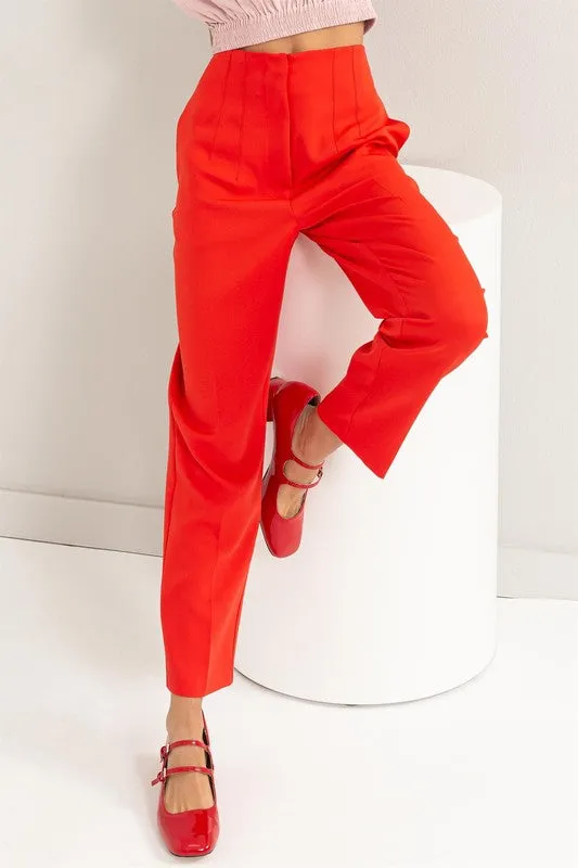 Red Straight Leg Cropped Pants
