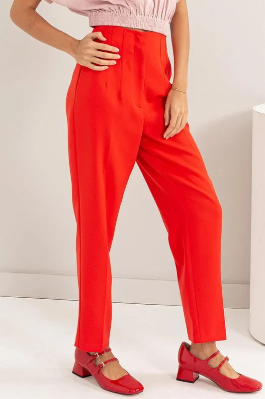Red Straight Leg Cropped Pants