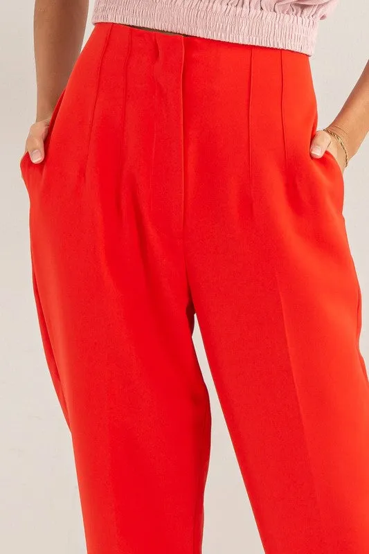 Red Straight Leg Cropped Pants