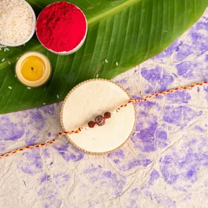 Red Tibetan Rudraksh Designer Rakhi Gift Set with Roli Chawal for Raksha Bandhan Celebration