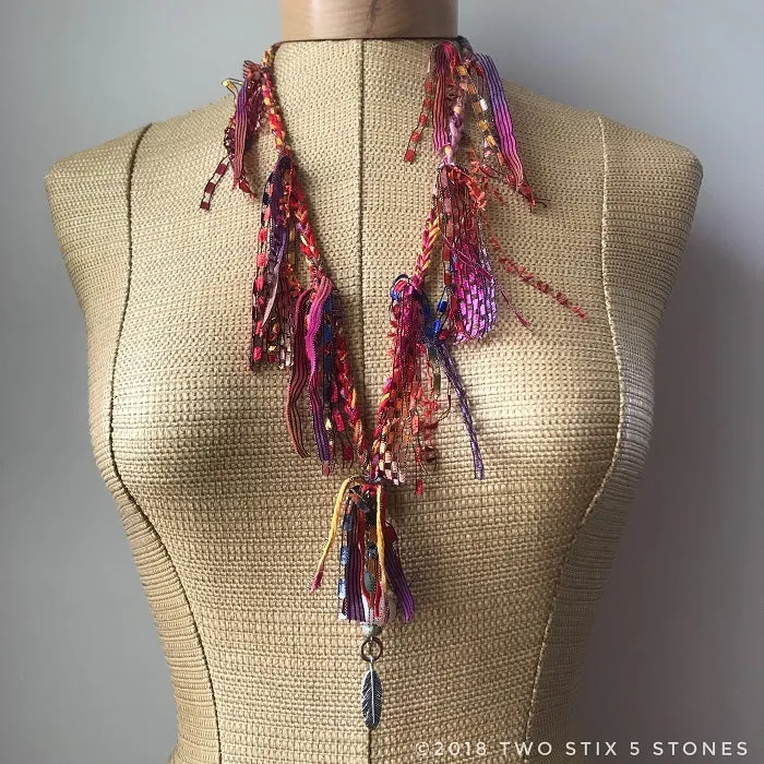 Red Tweed Fiber Necklace w/Stones (FSB00)