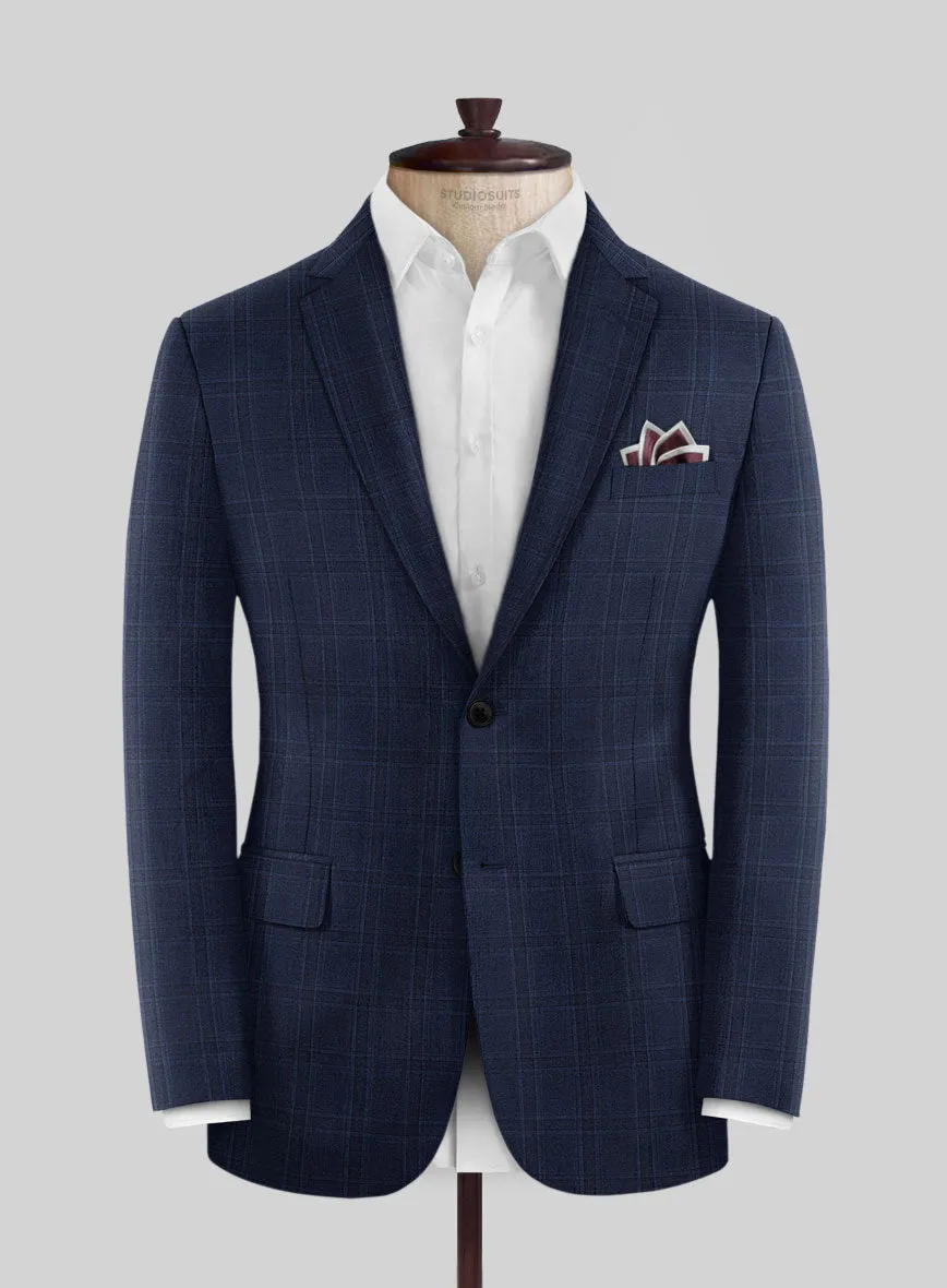 Reda Dark Navy Checks Wool Jacket