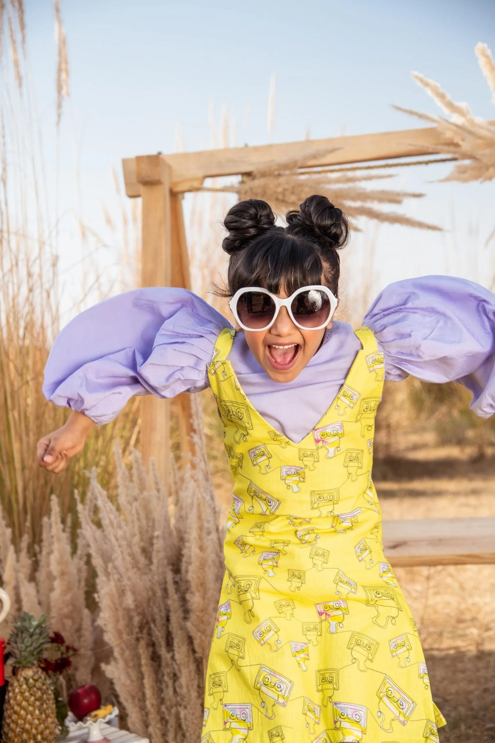 Reel-to-reel- Organic Cotton Gamboling Cassette Pinafore Dress For Girls