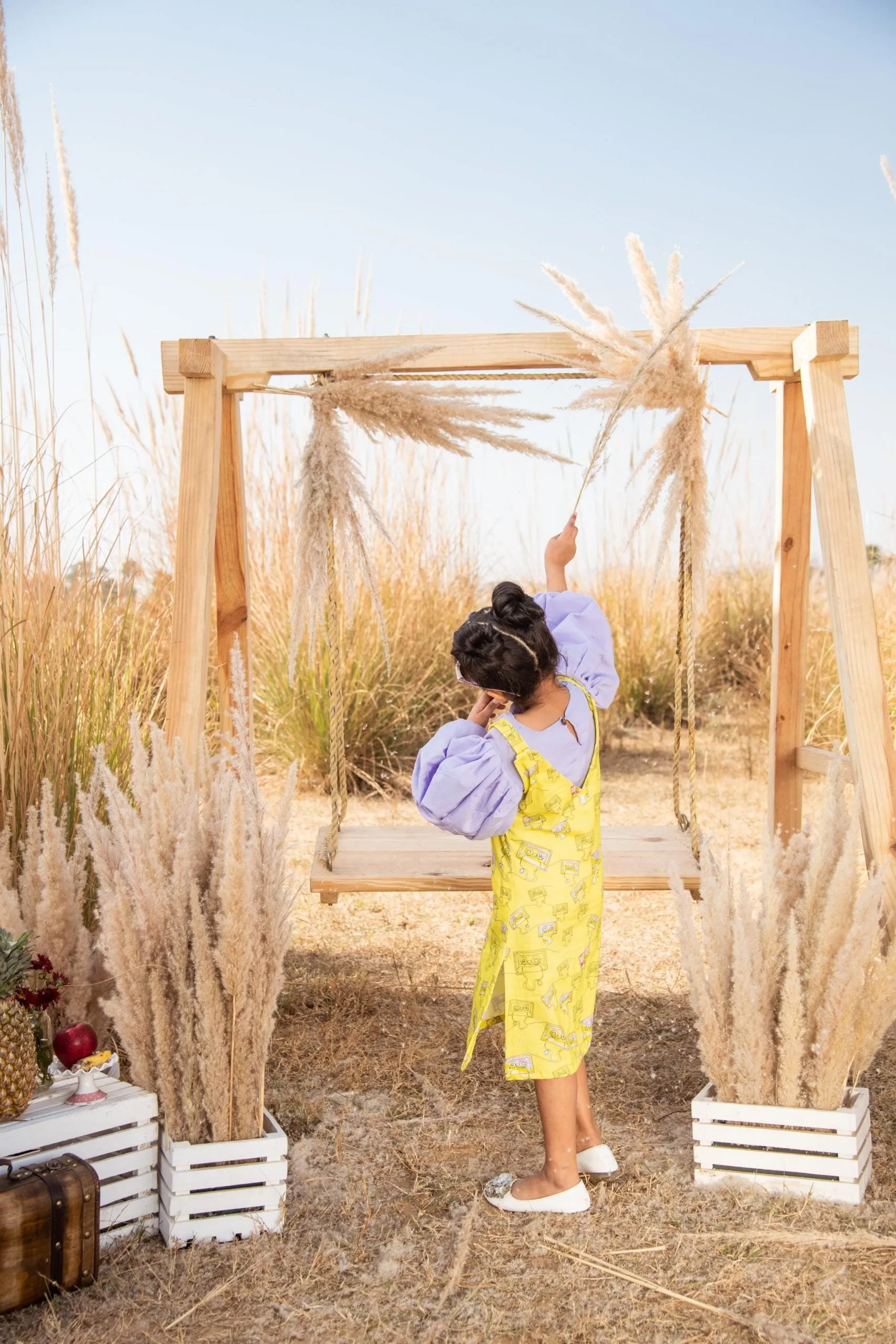 Reel-to-reel- Organic Cotton Gamboling Cassette Pinafore Dress For Girls