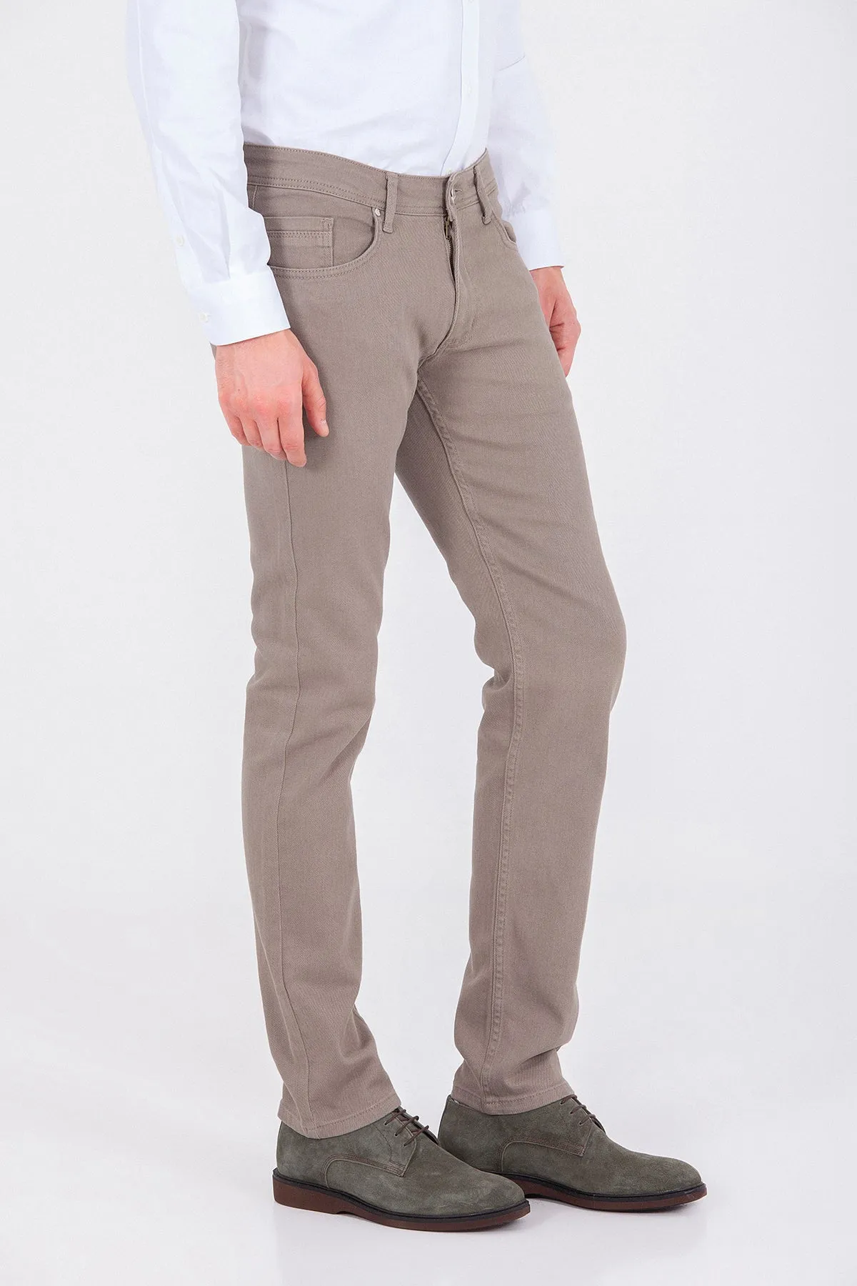 Regular Fit 5 Pocket Low Waist Cotton Beige Denim