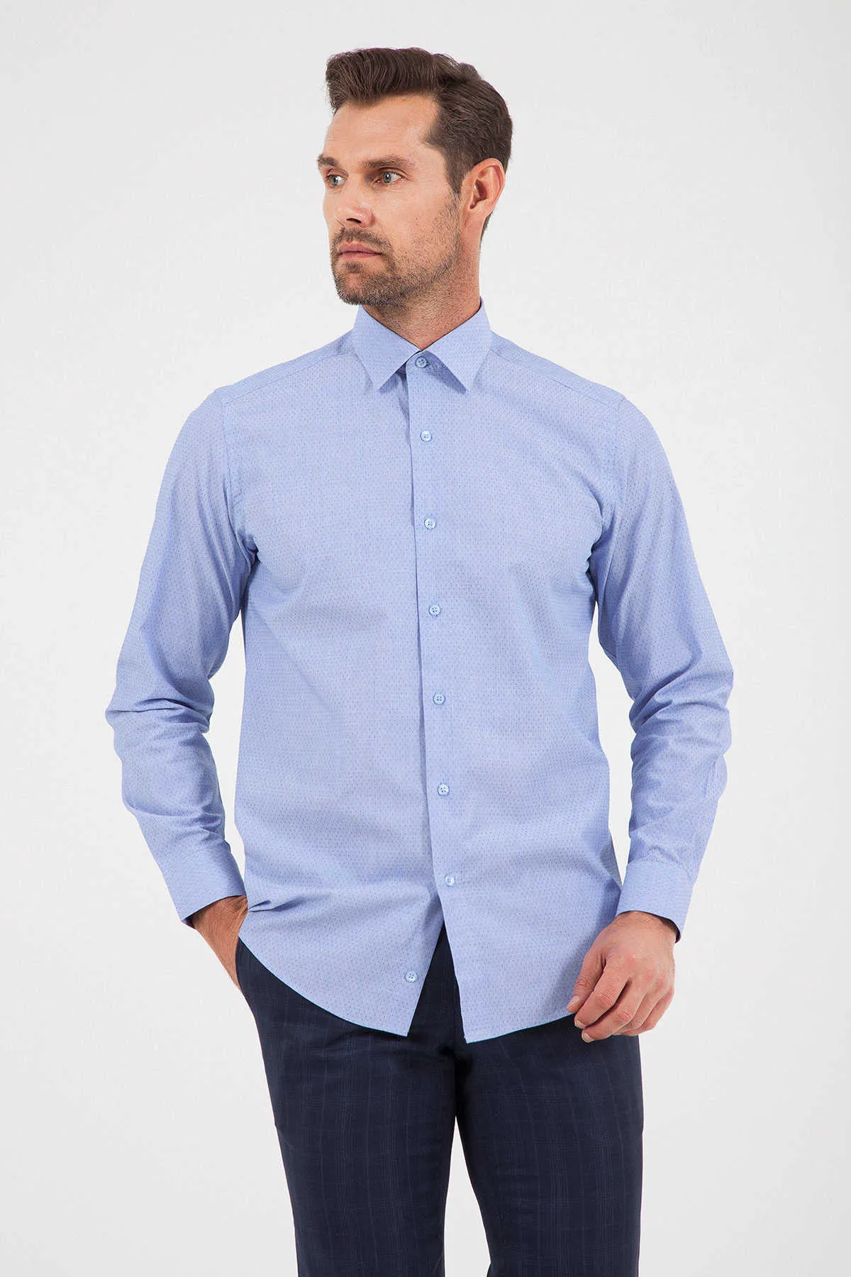 Regular Fit Long Sleeve Cotton Blue Casual Shirt