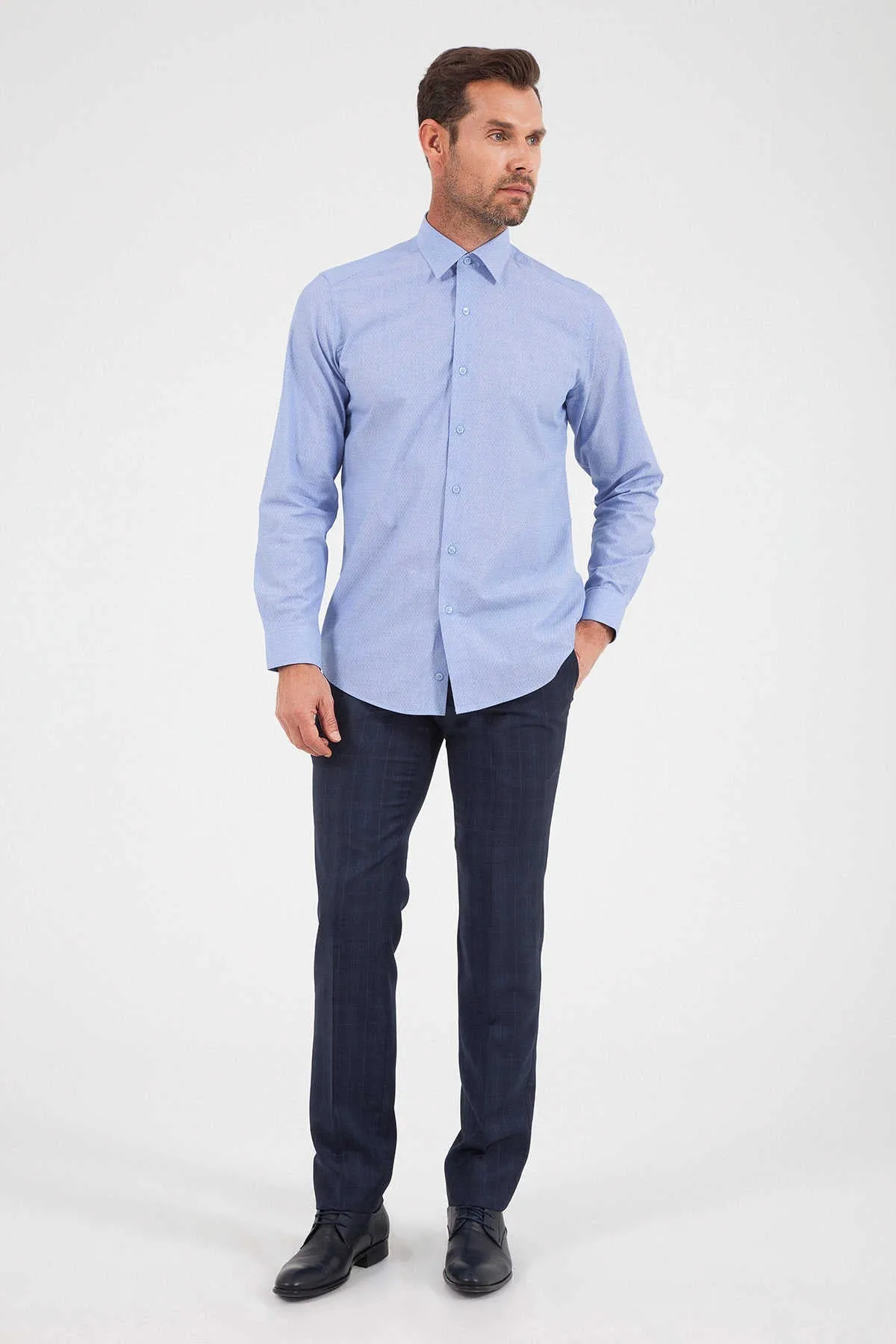 Regular Fit Long Sleeve Cotton Blue Casual Shirt