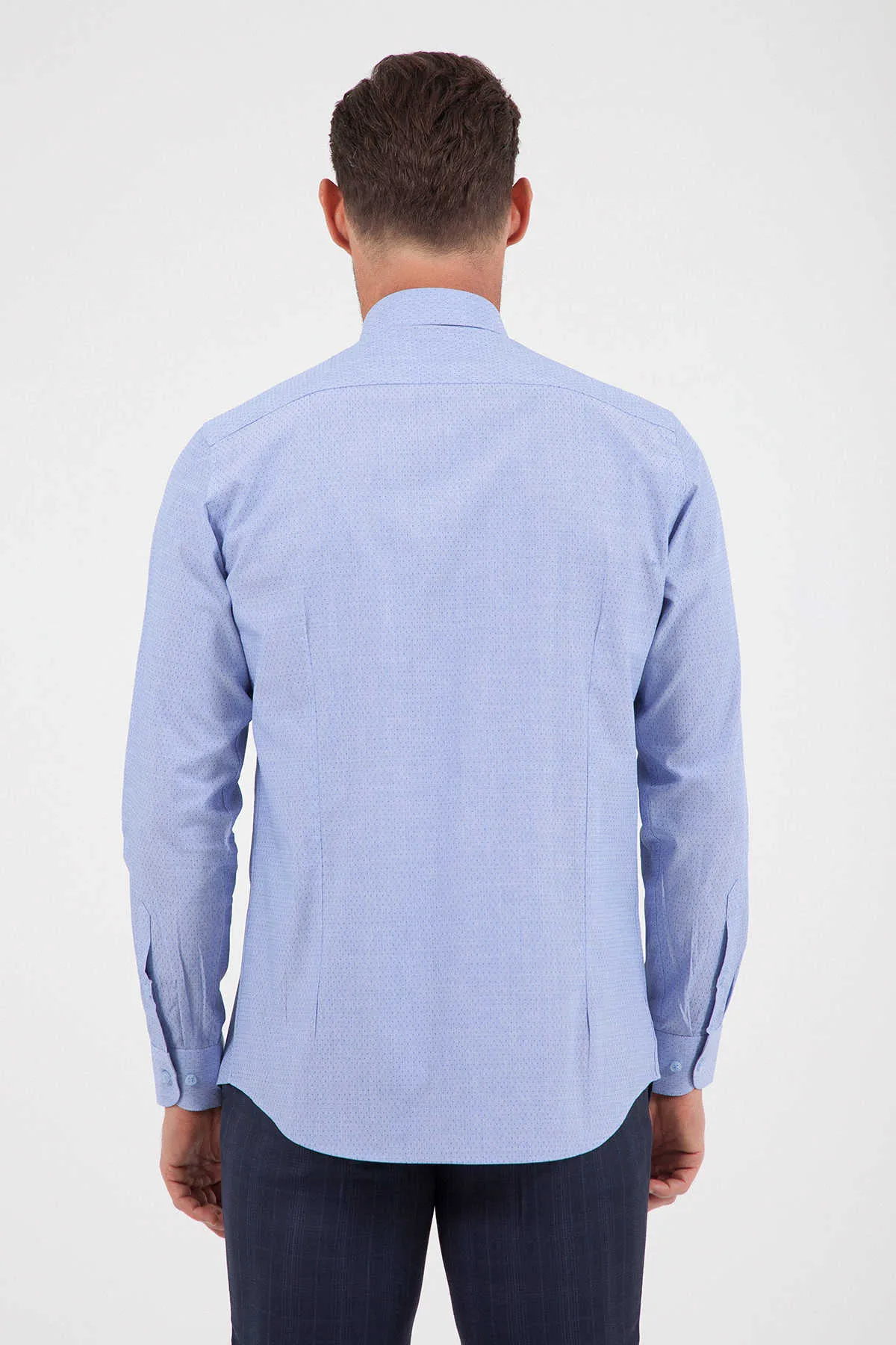Regular Fit Long Sleeve Cotton Blue Casual Shirt