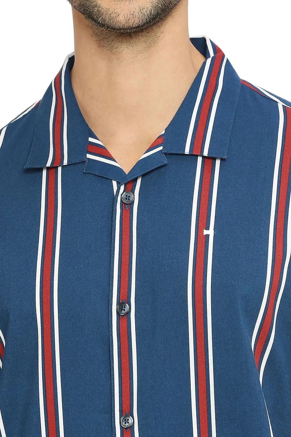 Relaxed Fit Cotton Viscose Stripe Halfsleeves Shirt