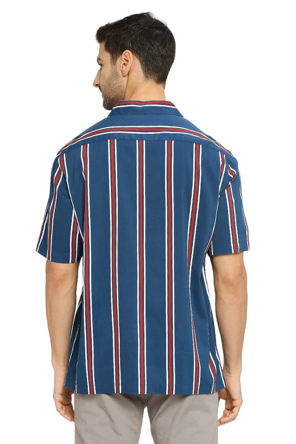 Relaxed Fit Cotton Viscose Stripe Halfsleeves Shirt