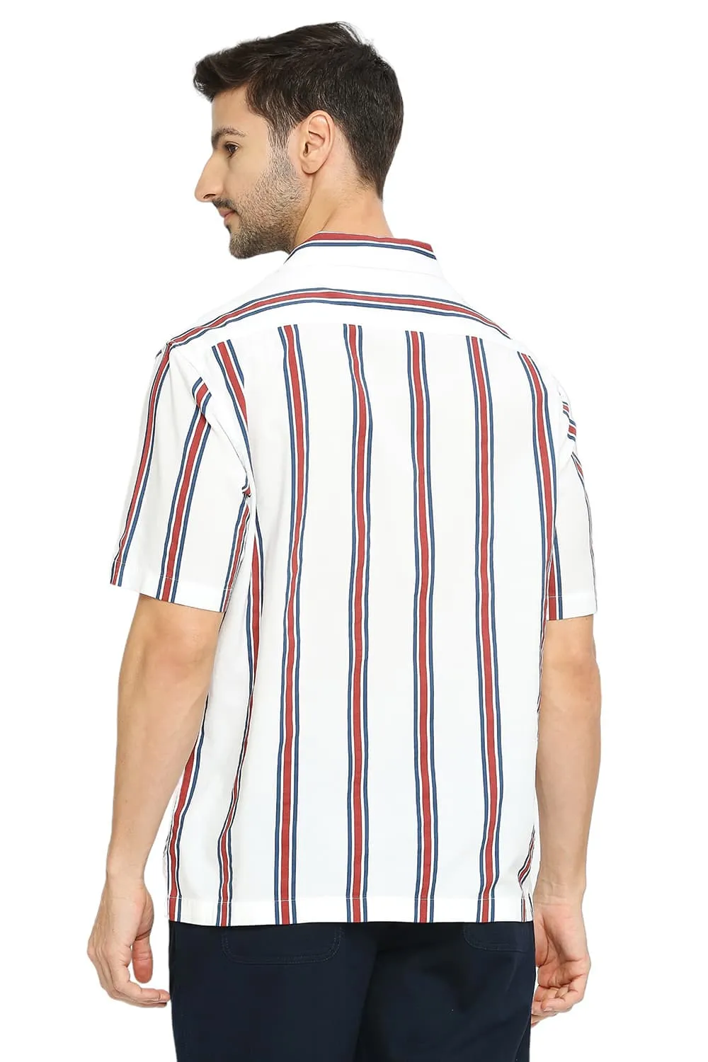 Relaxed Fit Cotton Viscose Stripe Halfsleeves Shirt