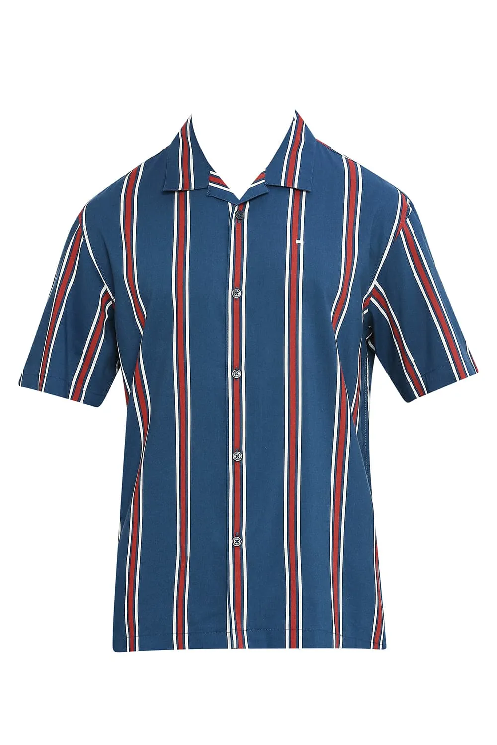 Relaxed Fit Cotton Viscose Stripe Halfsleeves Shirt